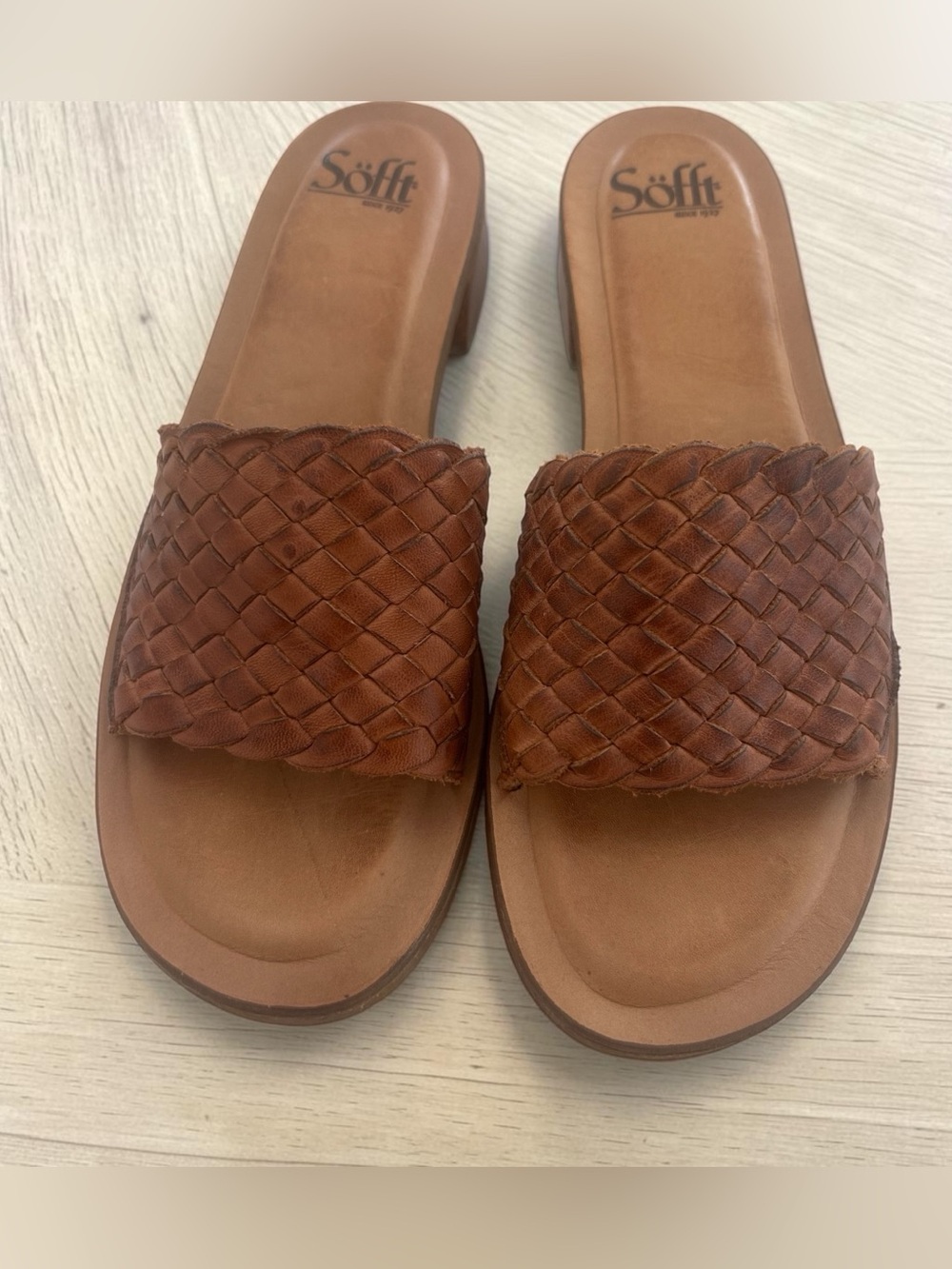 Söfft Brown Woven Leather Slide Mules